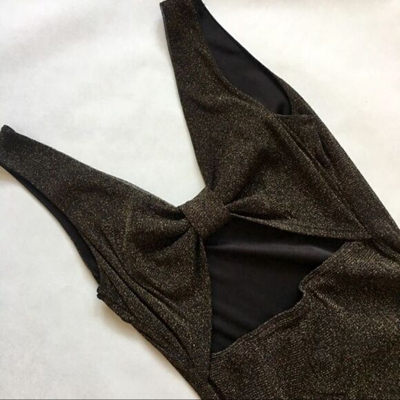 Short Black Gold Mini Dress Open Back XS - Picture 5 of 8